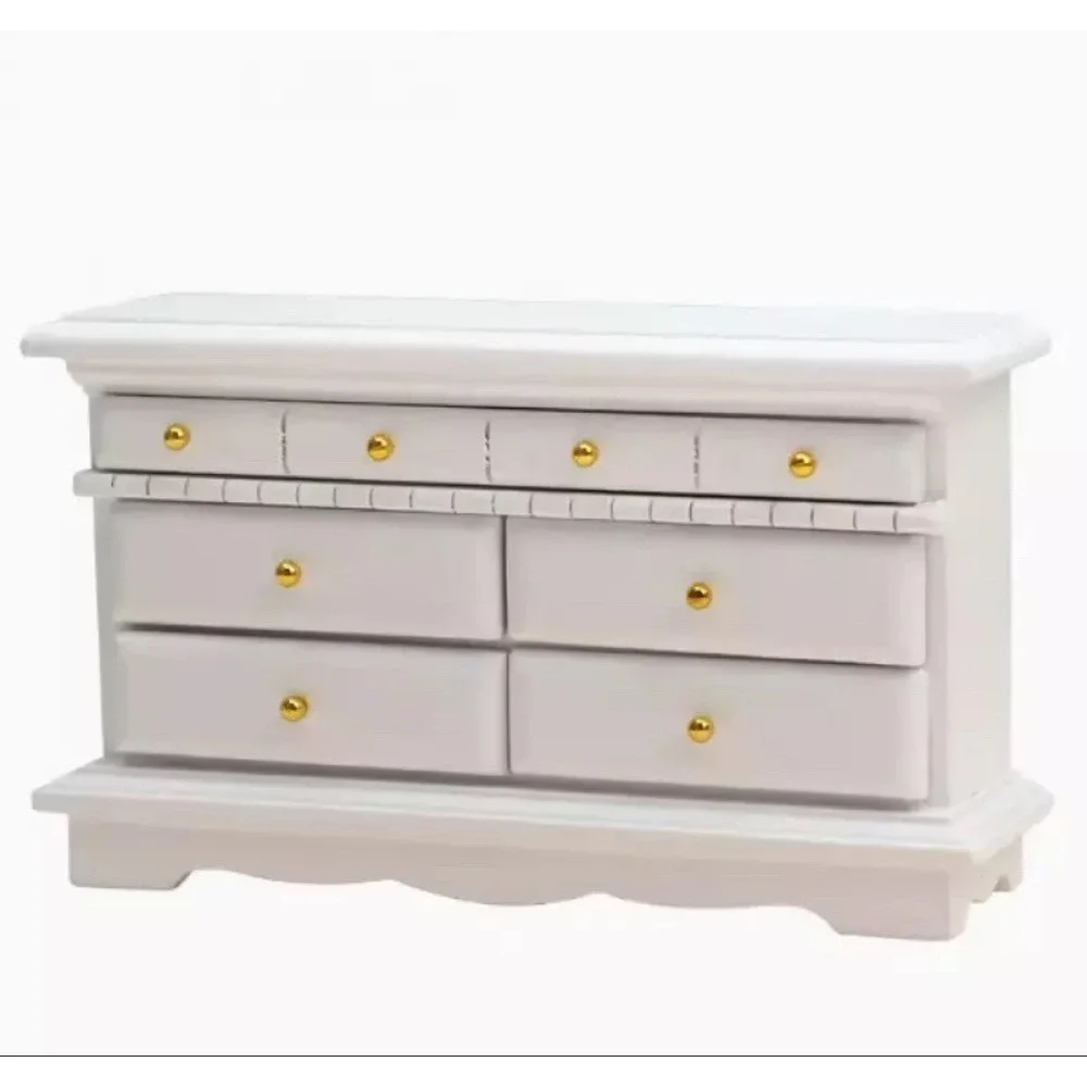 1:12 Scale Dollhouse Miniature Vintage Drawers Cabinet Bedroom Wooden Furniture